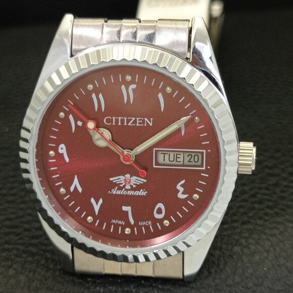 Vintage 1971 Citizen Automatic Mens Silver Watch W/daydate & Arabic accents - Picture 3 of 10